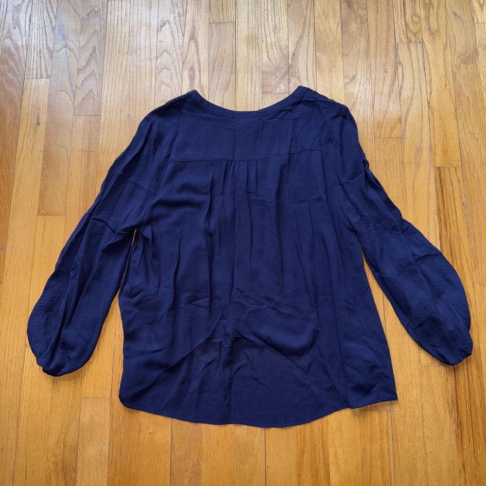 Maeve Anthropologie Blouse 8 Navy Blue V Neck Button Tunic Long Sleeve Top Boho - Picture 2 of 9